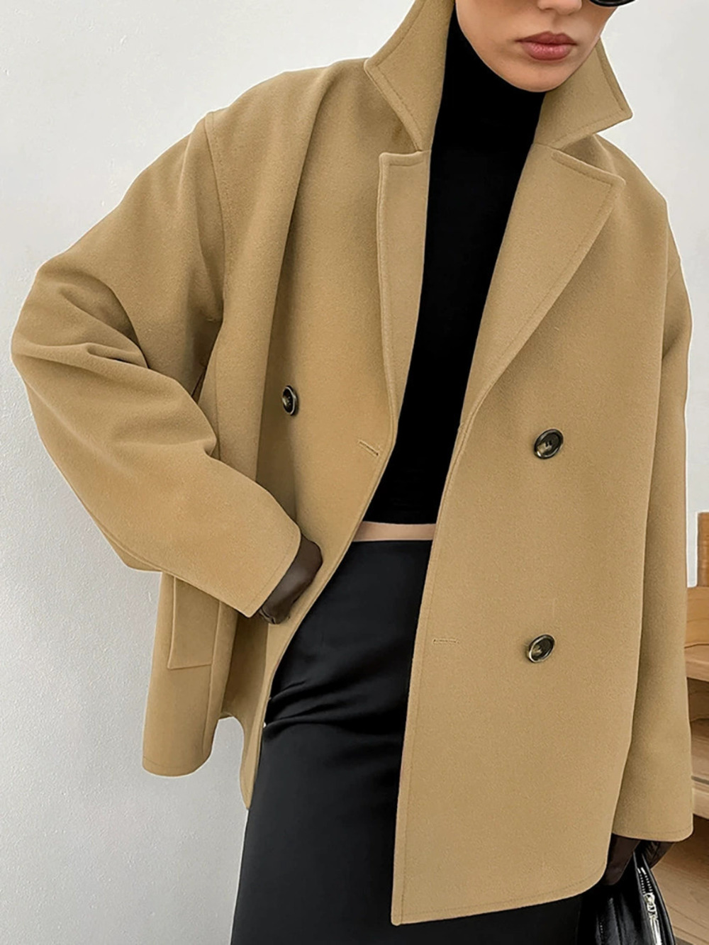 ZARA Unique Retro Brown Tweed Notch Lapel Mid Length Coat for Fall Winter